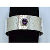 Hammered Sterling Silver Cuff Bracelet with Round Bezel-Set Amethyst Gemstone
