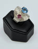 Three Stone Textured Sterling Silver Ring with Blue and Pink Topaz