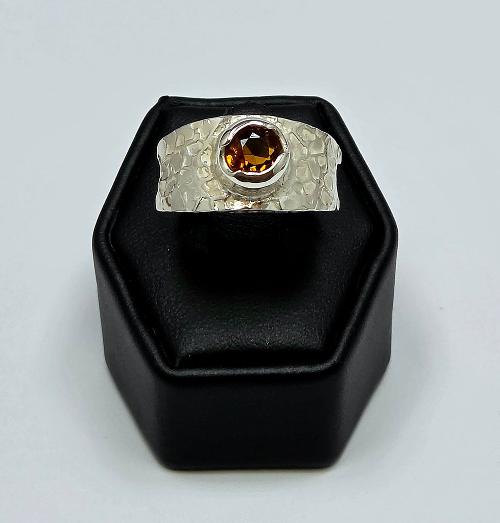 Sterling Silver Wide Band Garnet Ring