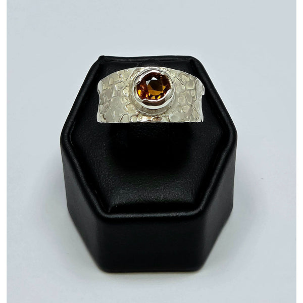 Sterling Silver Wide Band Garnet Ring