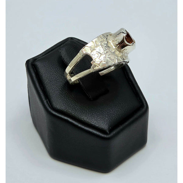 Sterling Silver Wide Band Garnet Ring