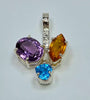 Three Stone Sterling Silver Cluster Pendant with Amethyst, Citrine and Blue Topaz