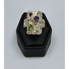 Two-Tone Geometric Amethyst & Peridot Shield Ring with 18k Gold Accents