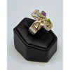 Two-Tone Geometric Amethyst & Peridot Shield Ring with 18k Gold Accents