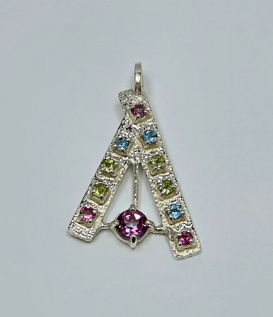Geometric Multi-Gem Tri-Bar Pendant