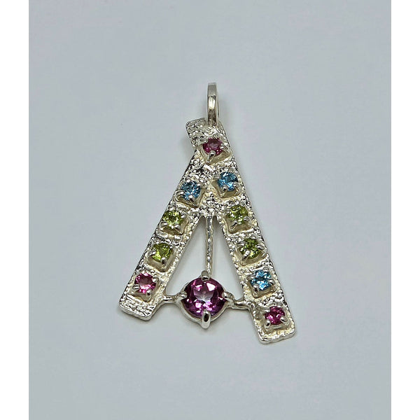 Geometric Multi-Gem Tri-Bar Pendant