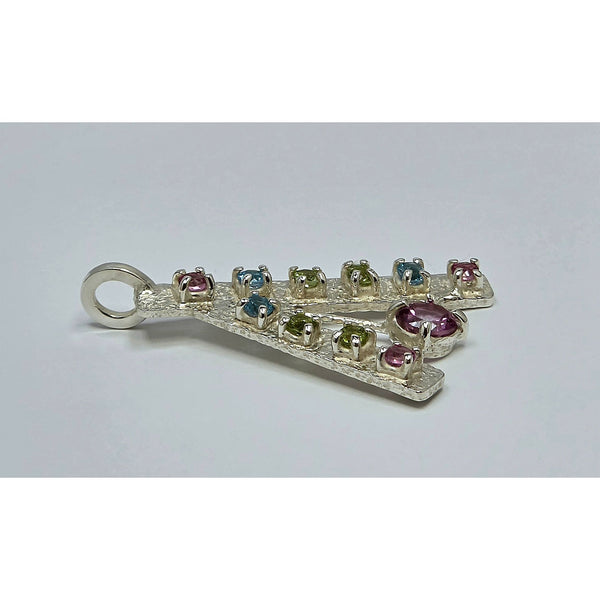 Geometric Multi-Gem Tri-Bar Pendant