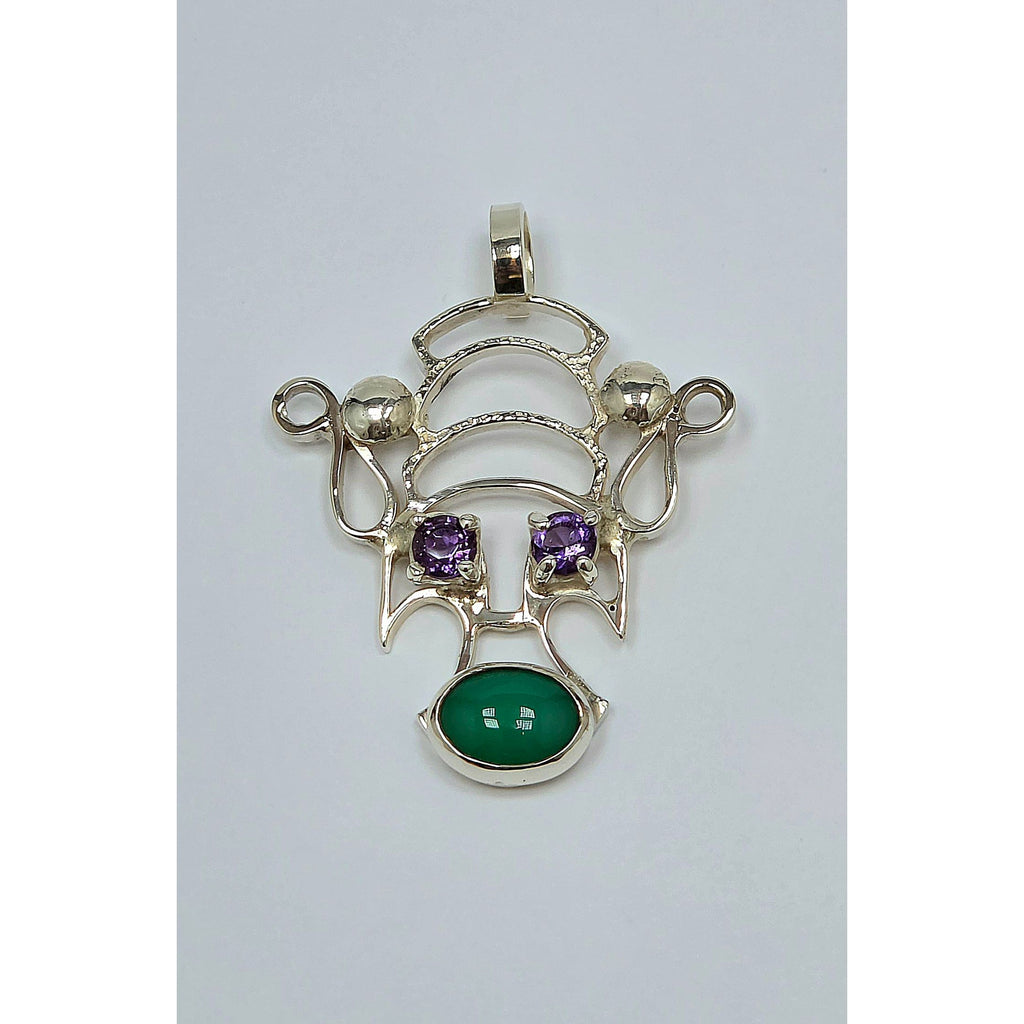 Abstract Openwork Mask Pendant with Amethyst and Chrysoprase