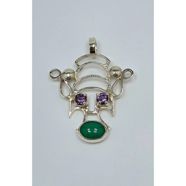 Abstract Openwork Mask Pendant with Amethyst and Chrysoprase