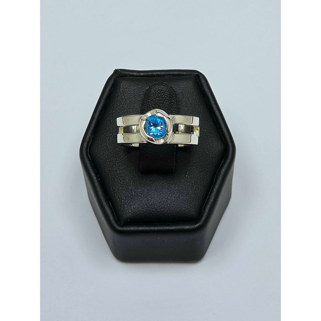 High-Polish Linear Blue Topaz Statement Ring