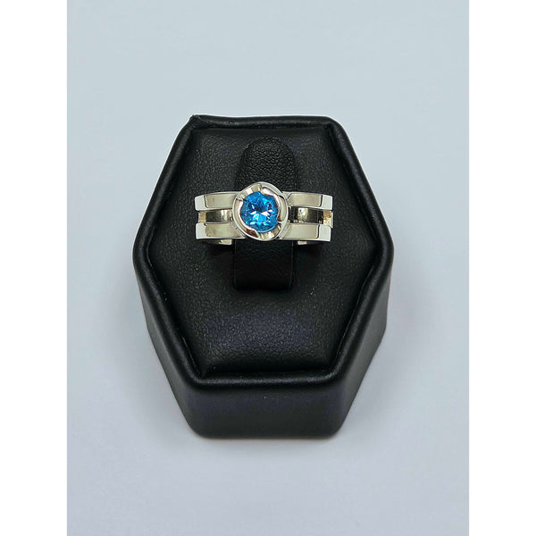 High-Polish Linear Blue Topaz Statement Ring