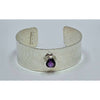 Hammered Sterling Silver Cuff Bracelet with Round Bezel-Set Amethyst Gemstone