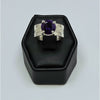 Chunky Textured Silver Solitaire Ring, Open Basket Round Amethyst Stone