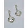 Modernist Silver Open Geometric Earrings – 3D Curved Square Ribbon Dangles, Textured Abstract Statement Studs