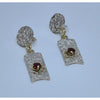 Spessartine Garnet Dangle Earrings with 18K Gold Accents – Textured Rectangular Drop Studs