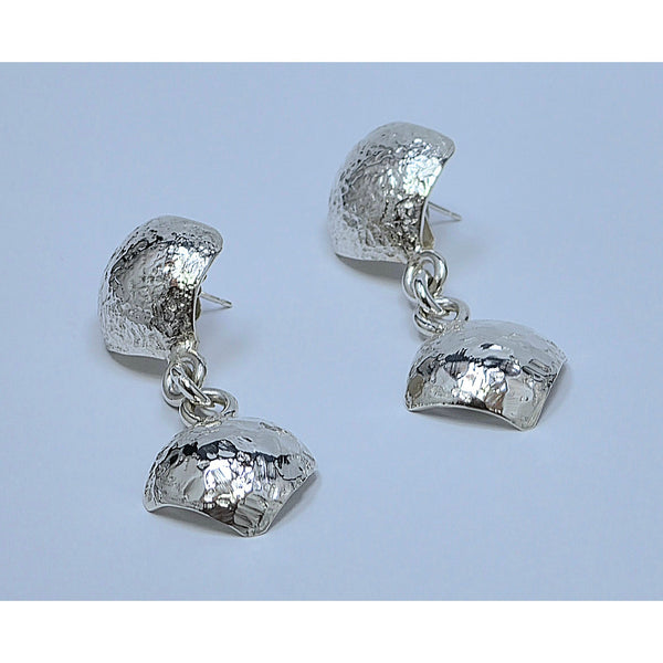 Sterling Silver Hammered Pebble Drop Earrings – Textured Concave Post Dangles