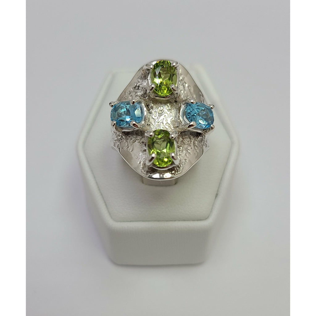 Dual Peridot and Blue Topaz Ring