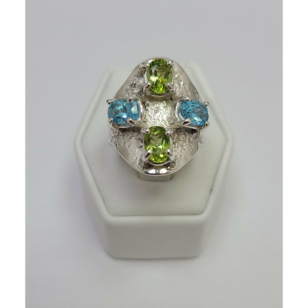 Dual Peridot and Blue Topaz Ring