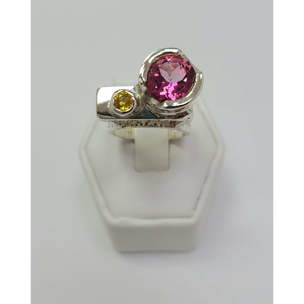 Pink Topaz with Yellow Sapphire Ring