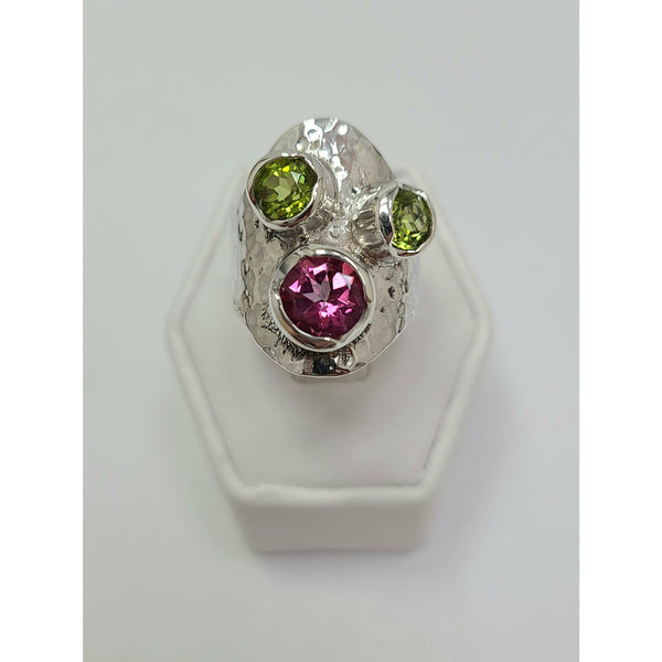 Dual Peridot and Pink Topaz Ring