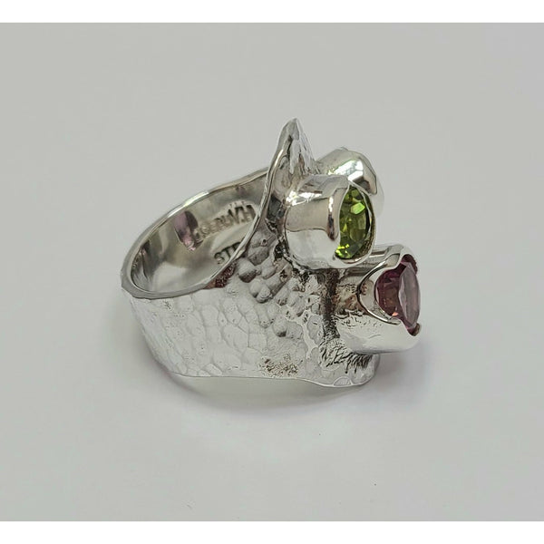 Dual Peridot and Pink Topaz Ring