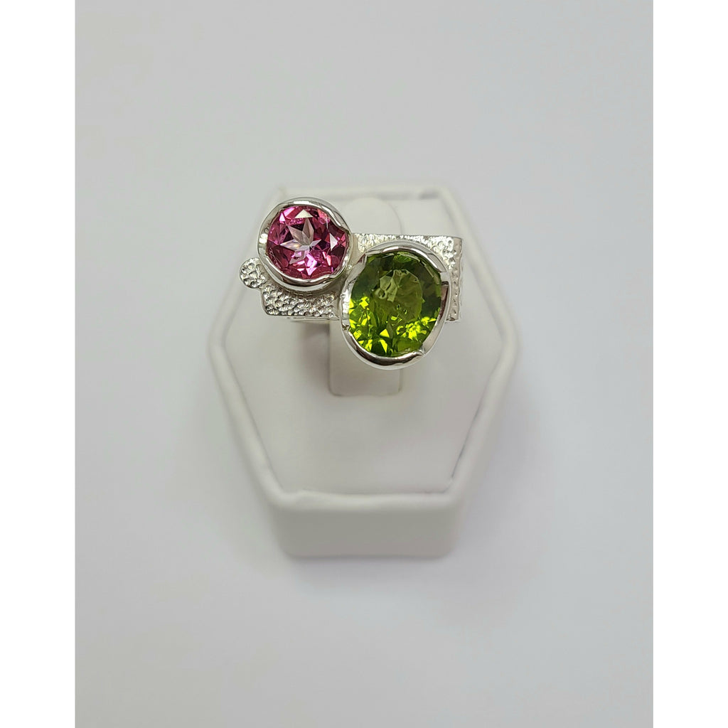 Pink Topaz and Peridot Ring