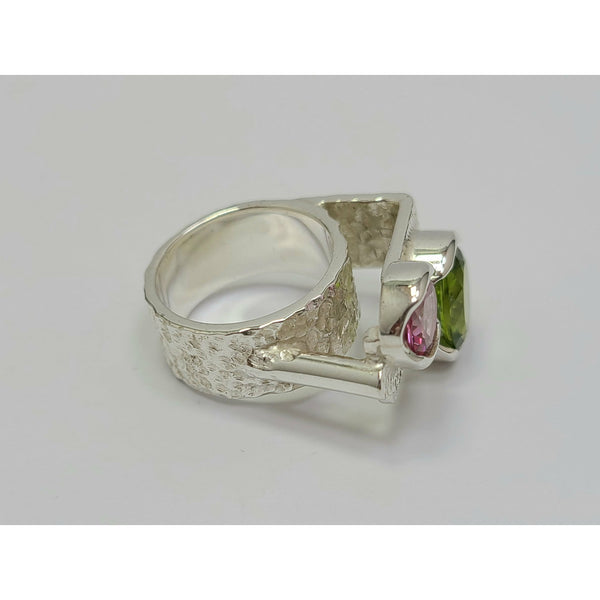 Pink Topaz and Peridot Ring