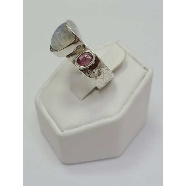 Moonstone with Blue and Pink Topaz Ring