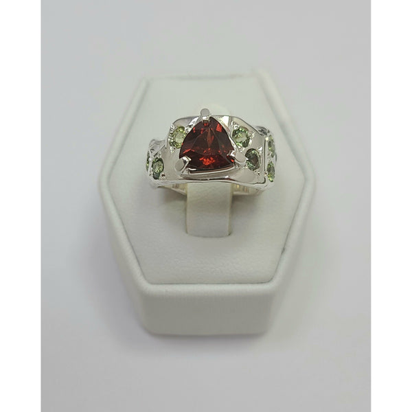 Garnet with Green Sapphires Ring