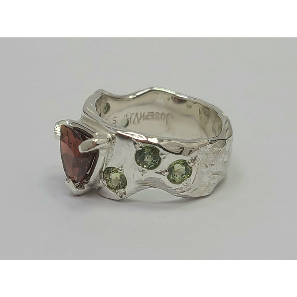 Garnet with Green Sapphires Ring
